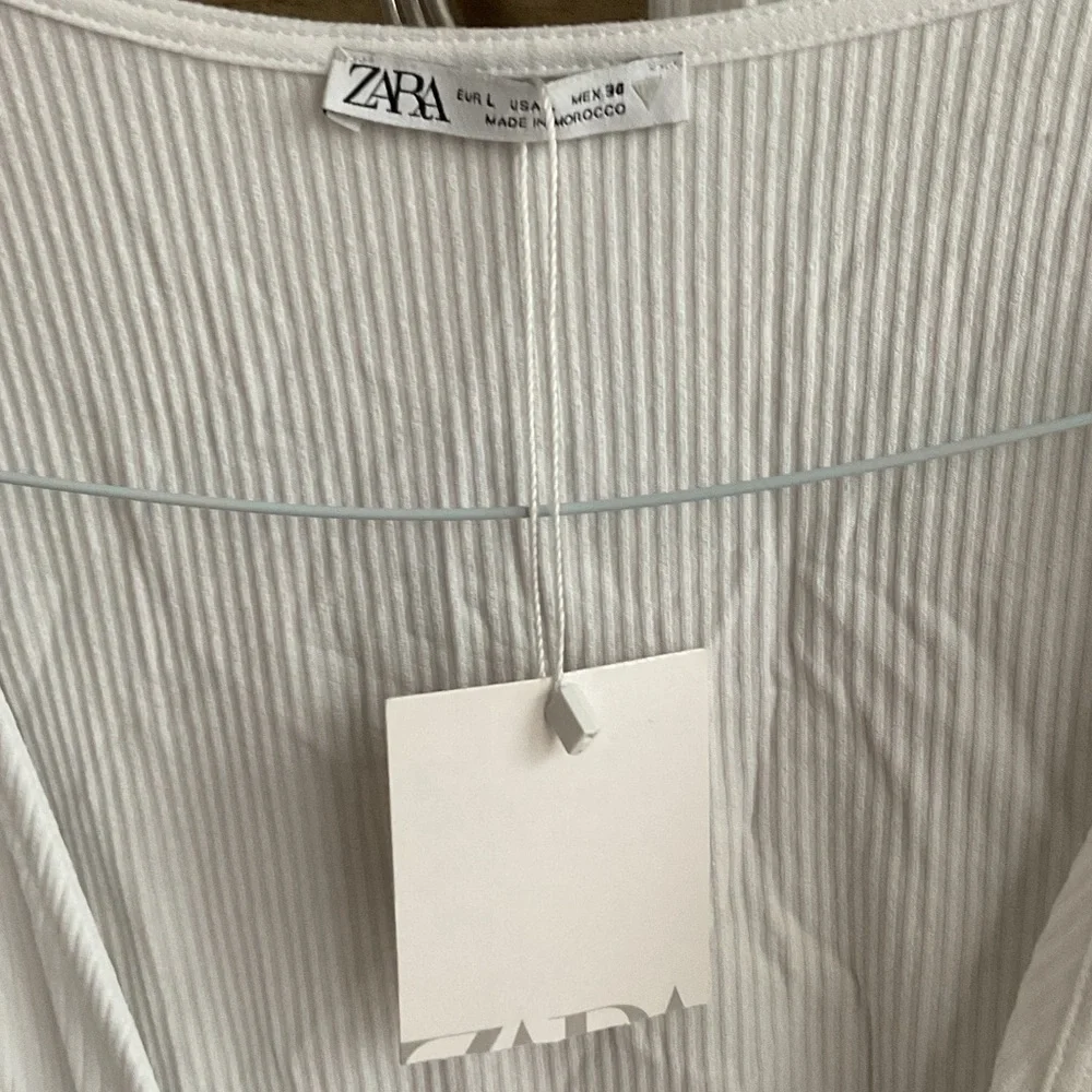 Zara White Sheer Organza Puff-Sleeve Tie-Front Top